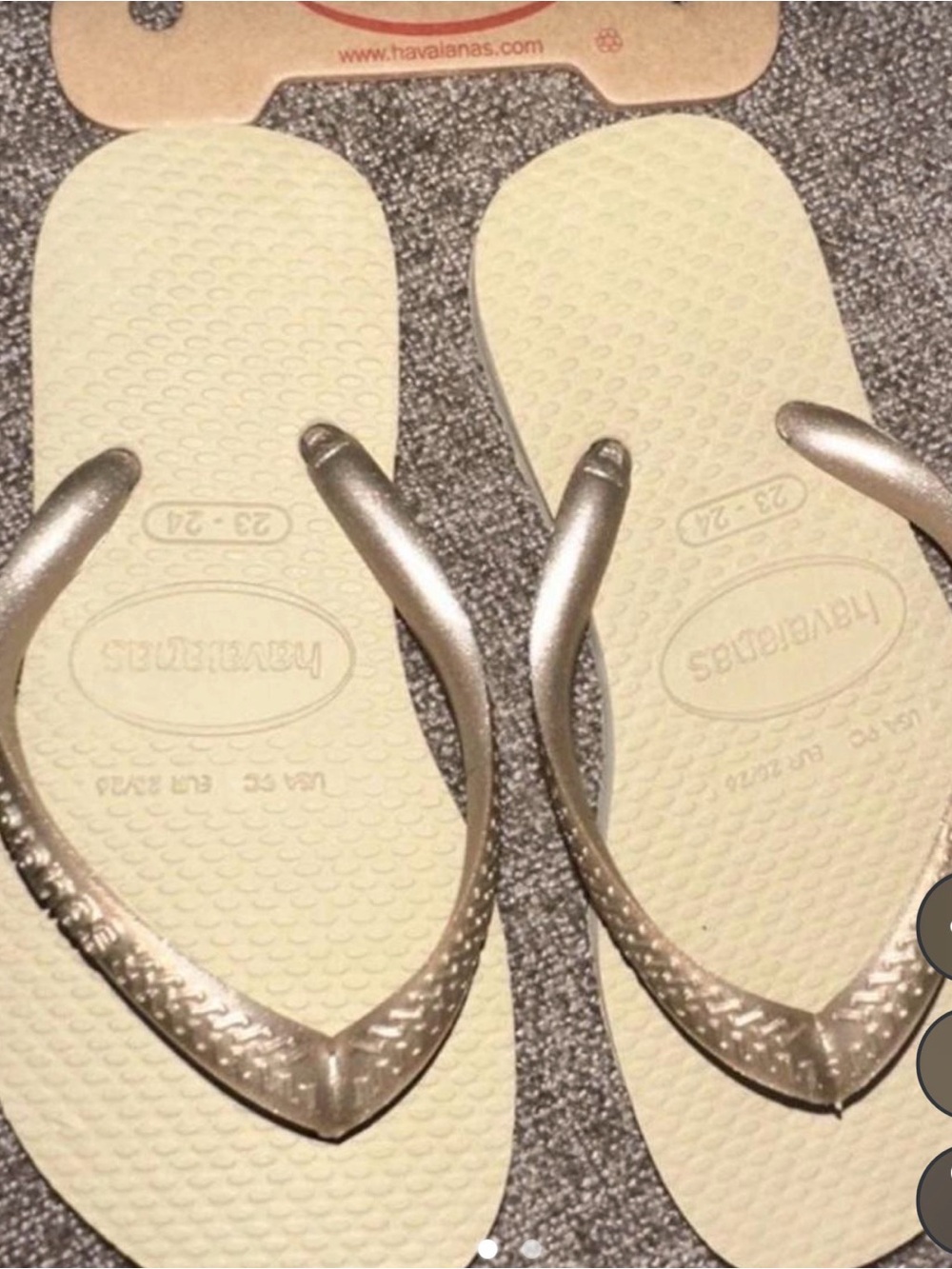 Havaianas Kids Flip Flops in Cream with Metallic Silver Straps